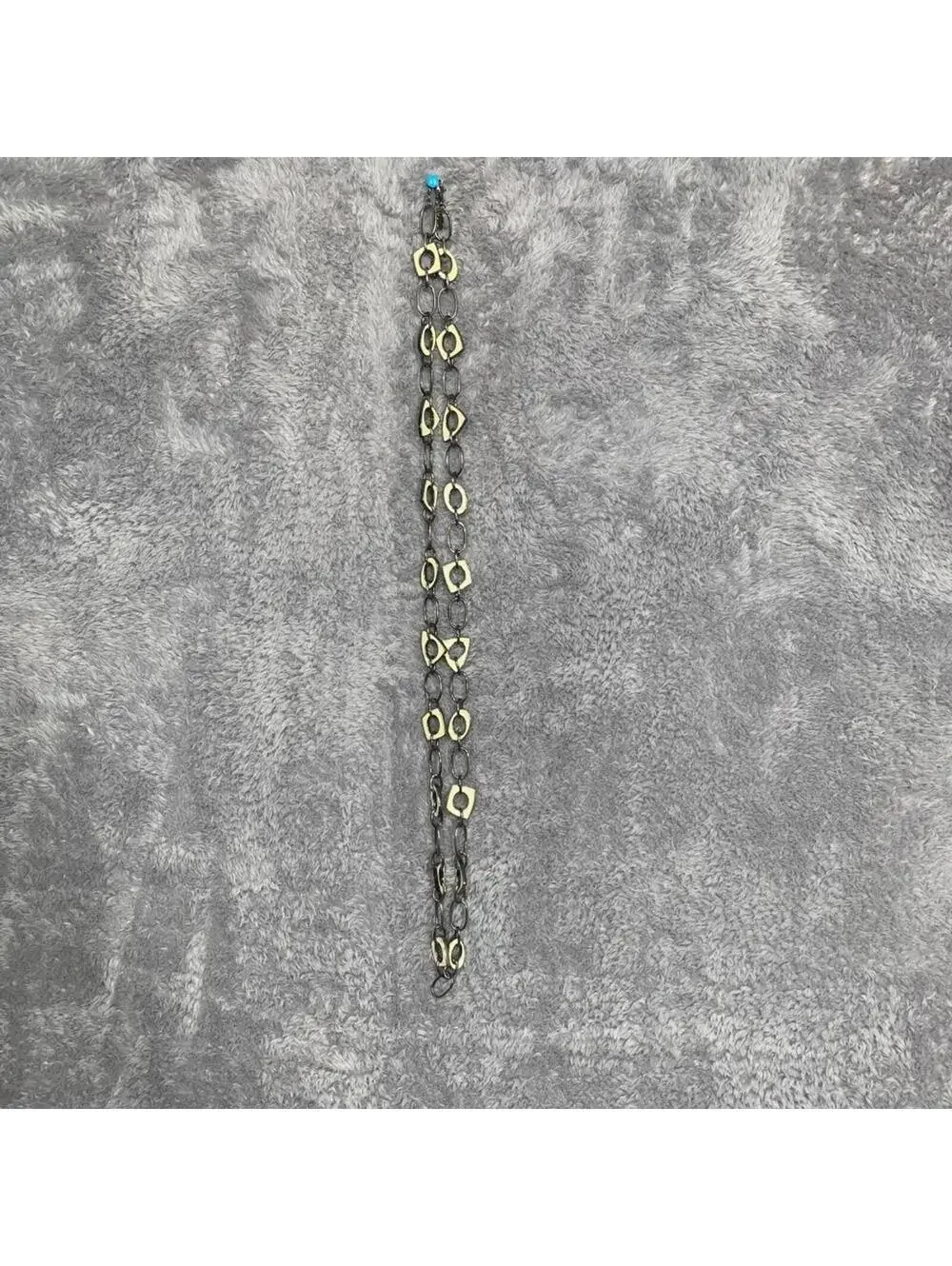 Vintage Silver Tone Chain Belt with Cream Enamel Accents, Adjustable Link Chain